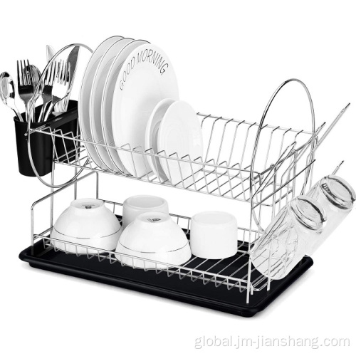 Double Layer Metal Dish Drainer 2 Tier Iron Chrome Plated Dish Rack Factory